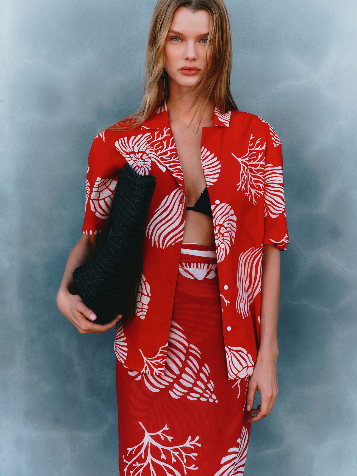Woman wearing red printed co-ord