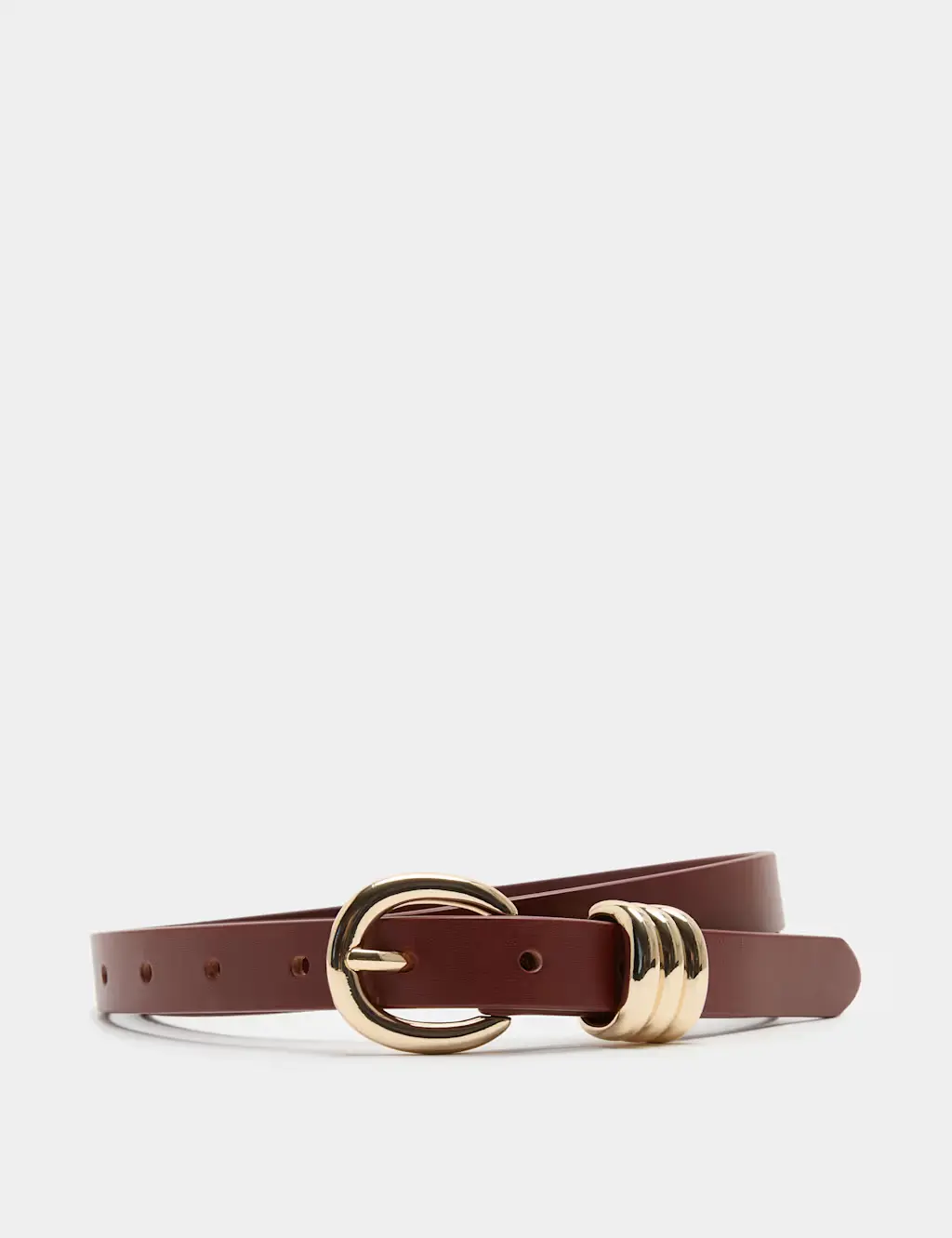 Leather belt with gold buckle