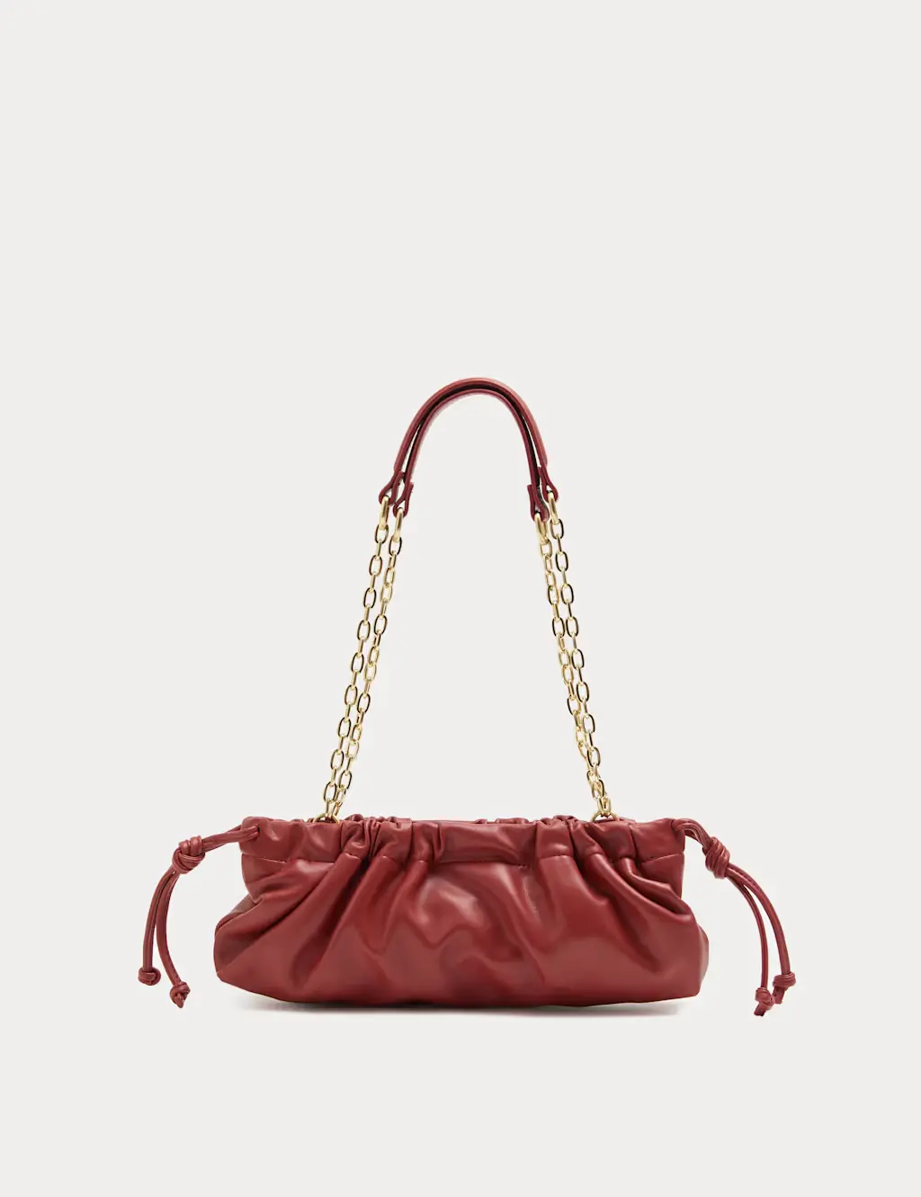 Red ruched handbag