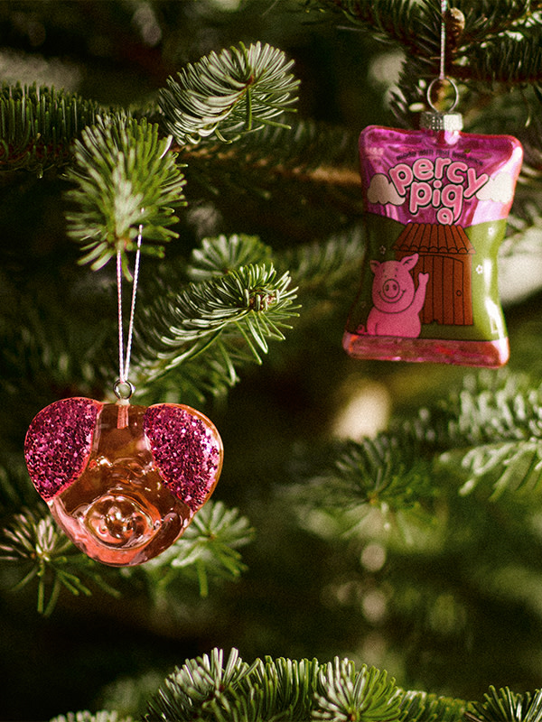 2 Pack Glitter Glass Percy Pig Baubles