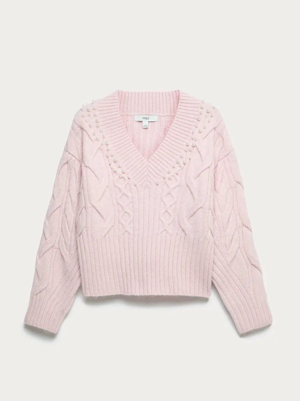 Embellished pink V-neck jumper