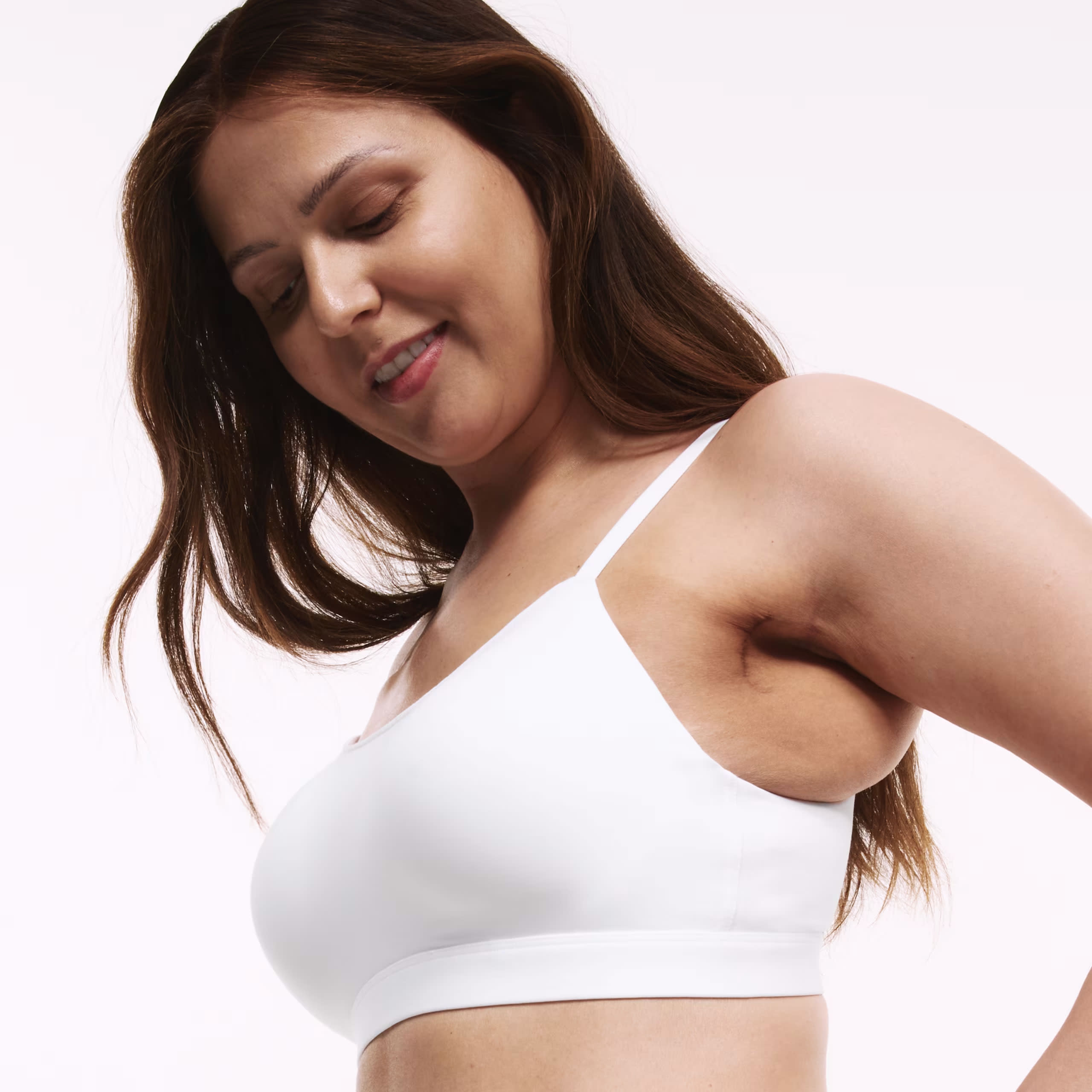 Woman wearing white post-surgery bra