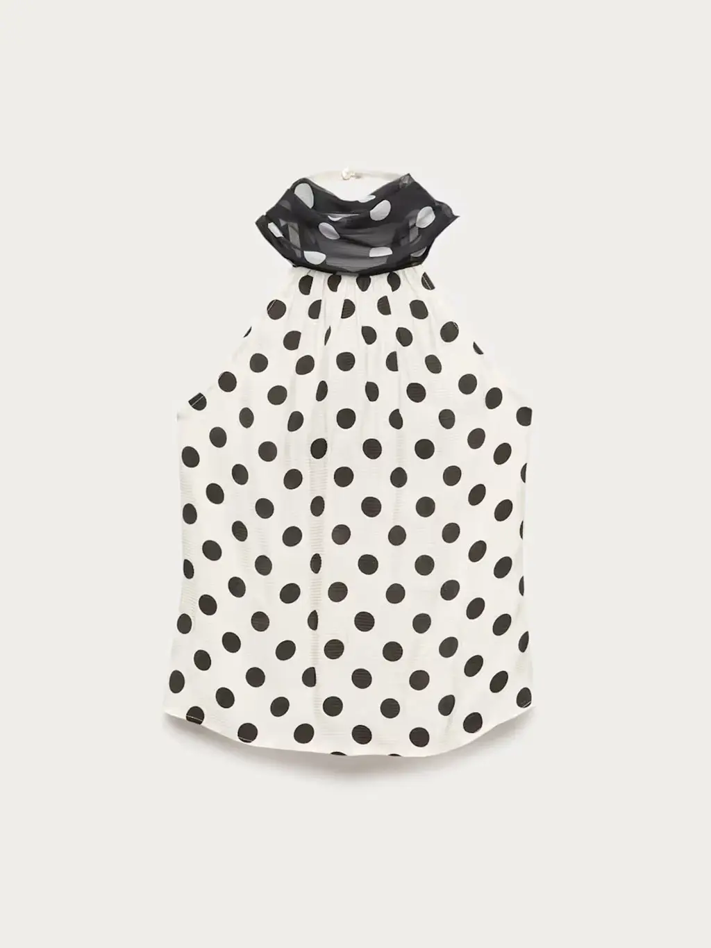 White and black polka-dot scarf-detail top