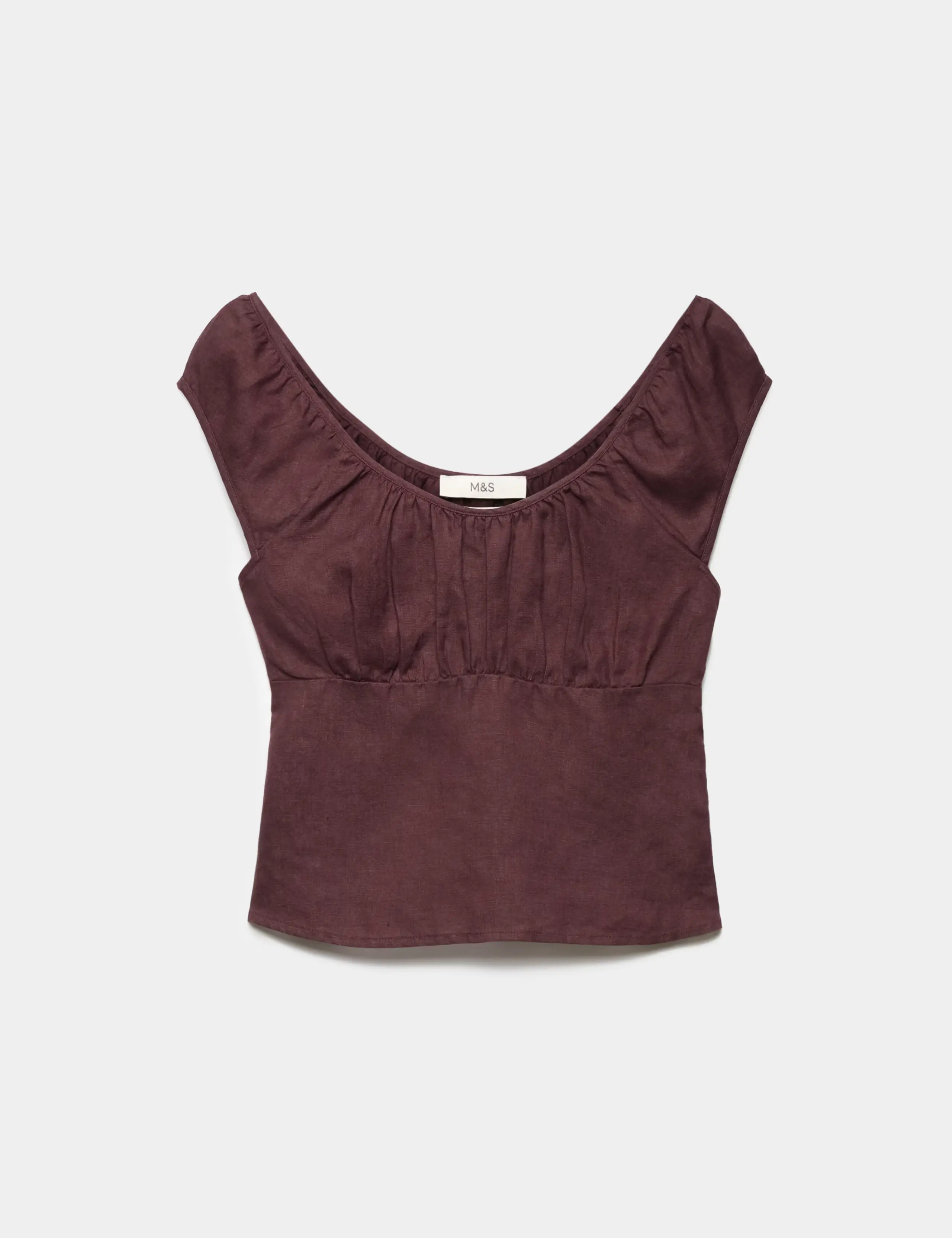 Pure Linen Square Neck Ruched Top