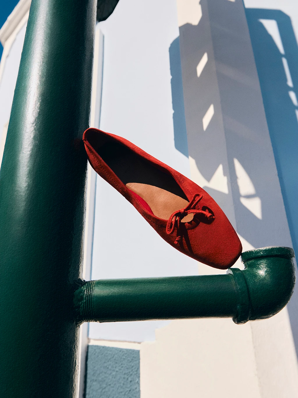 Bright red suede square-toe ballet flats