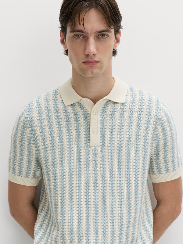 Man wearing Striped Knitted Polo Shirt
