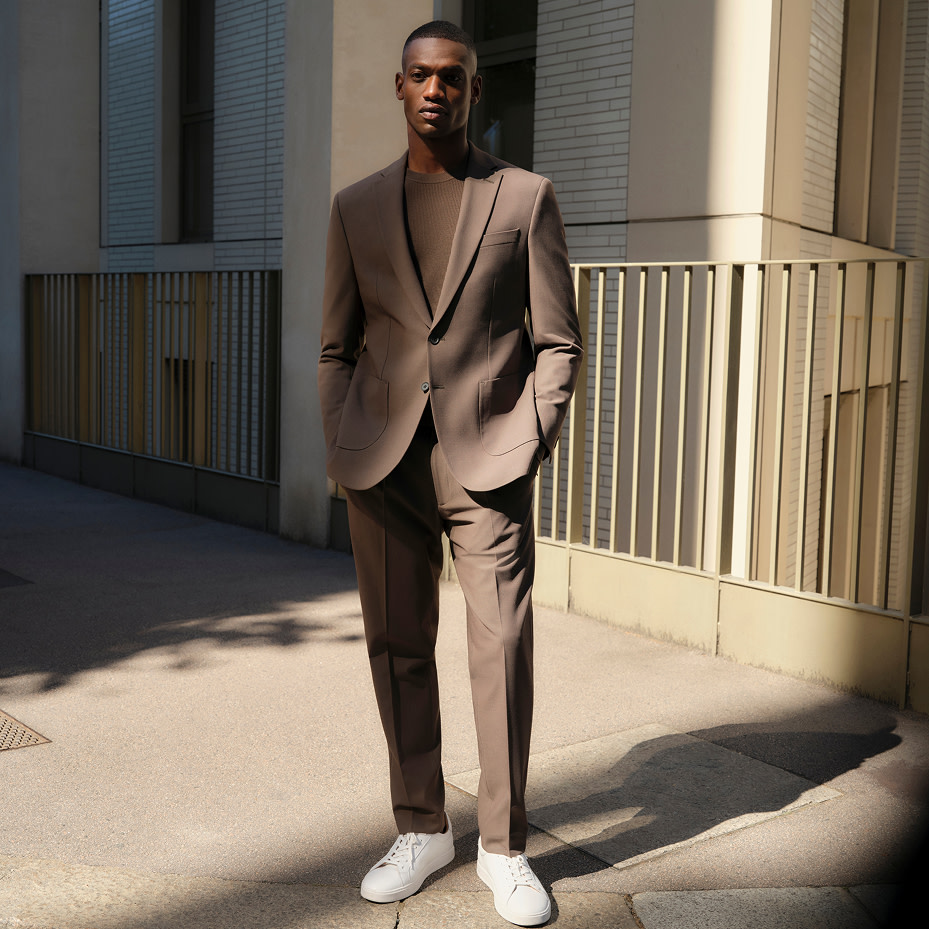 Man wearing brown suit