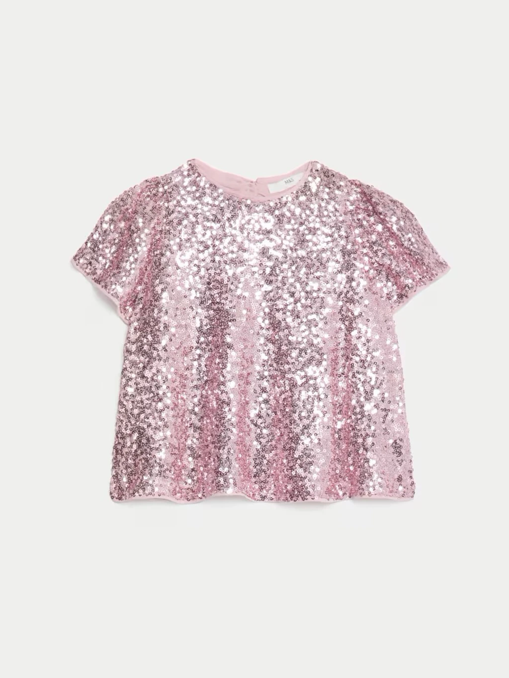 Girls' pink sequin party top with short sleeves