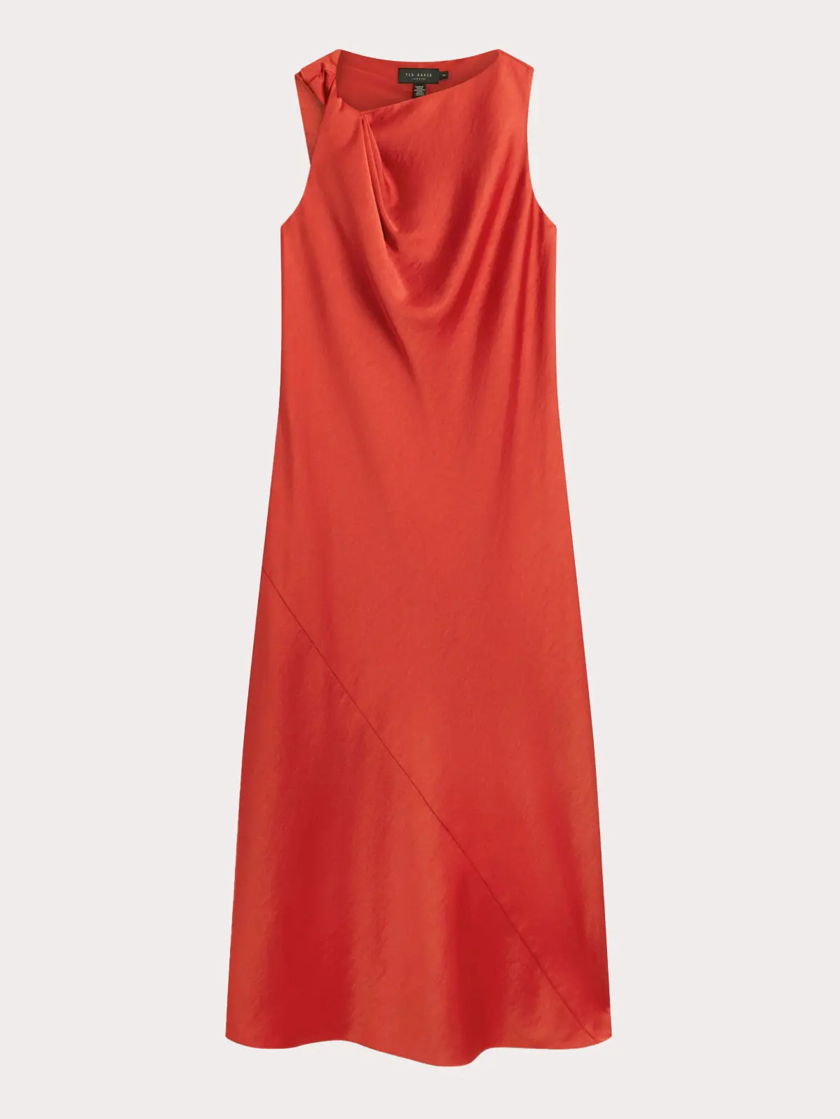Red slip dress with twist-neck detail