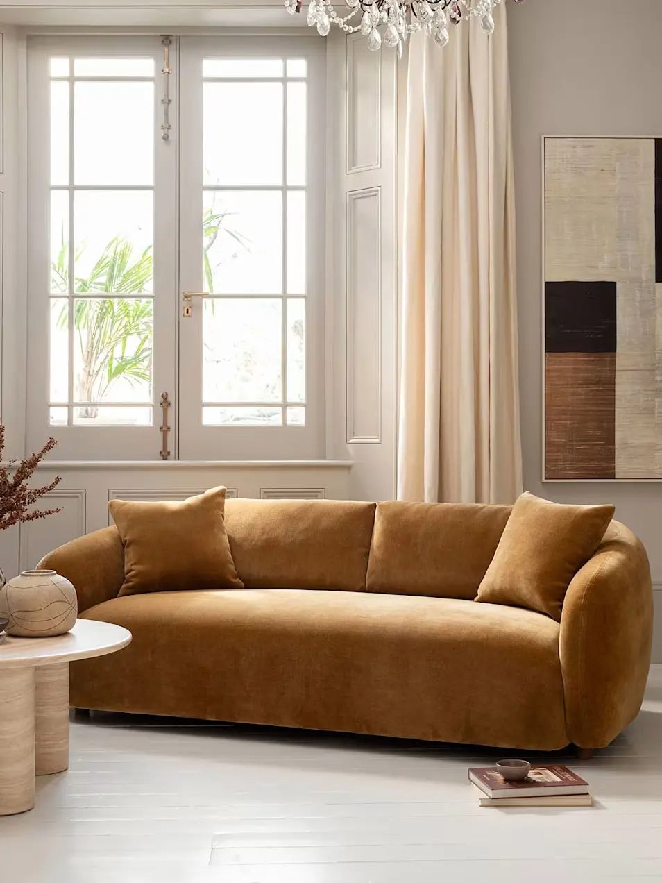 Brown chenille sofa