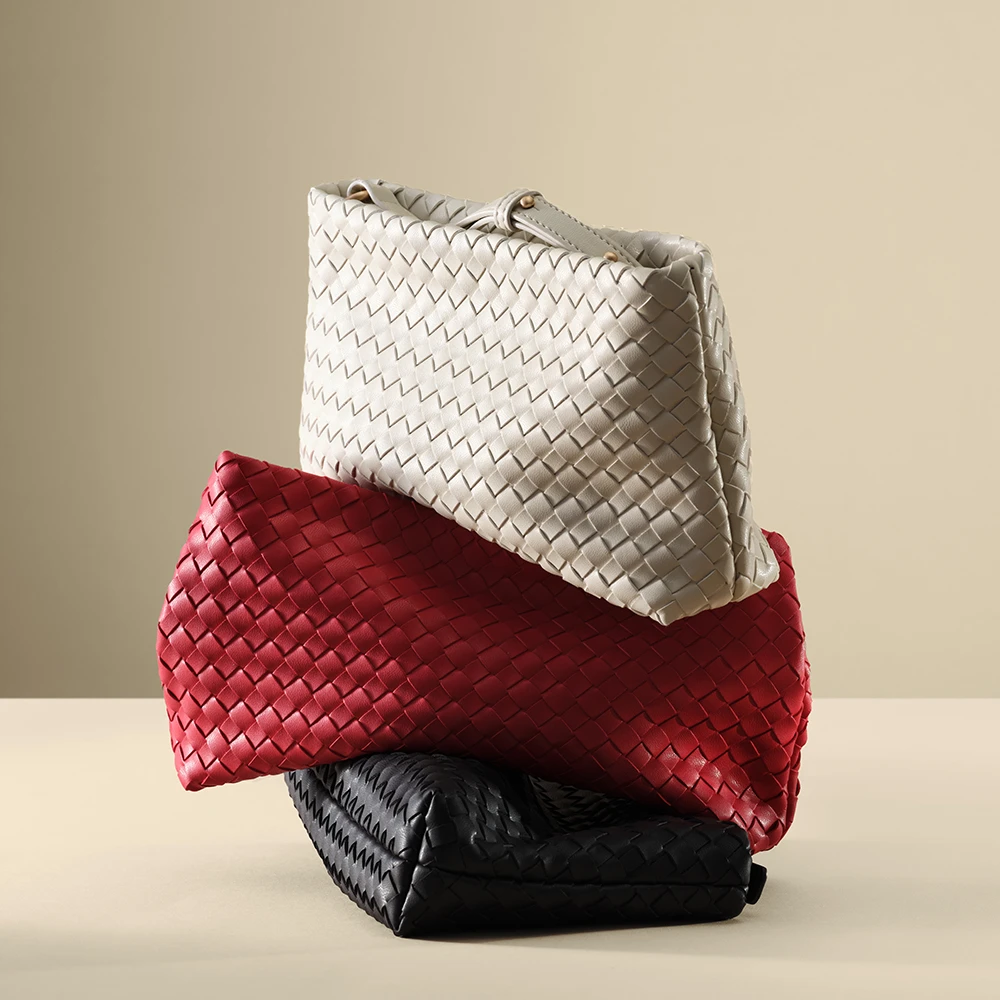 Stack of woven handbags