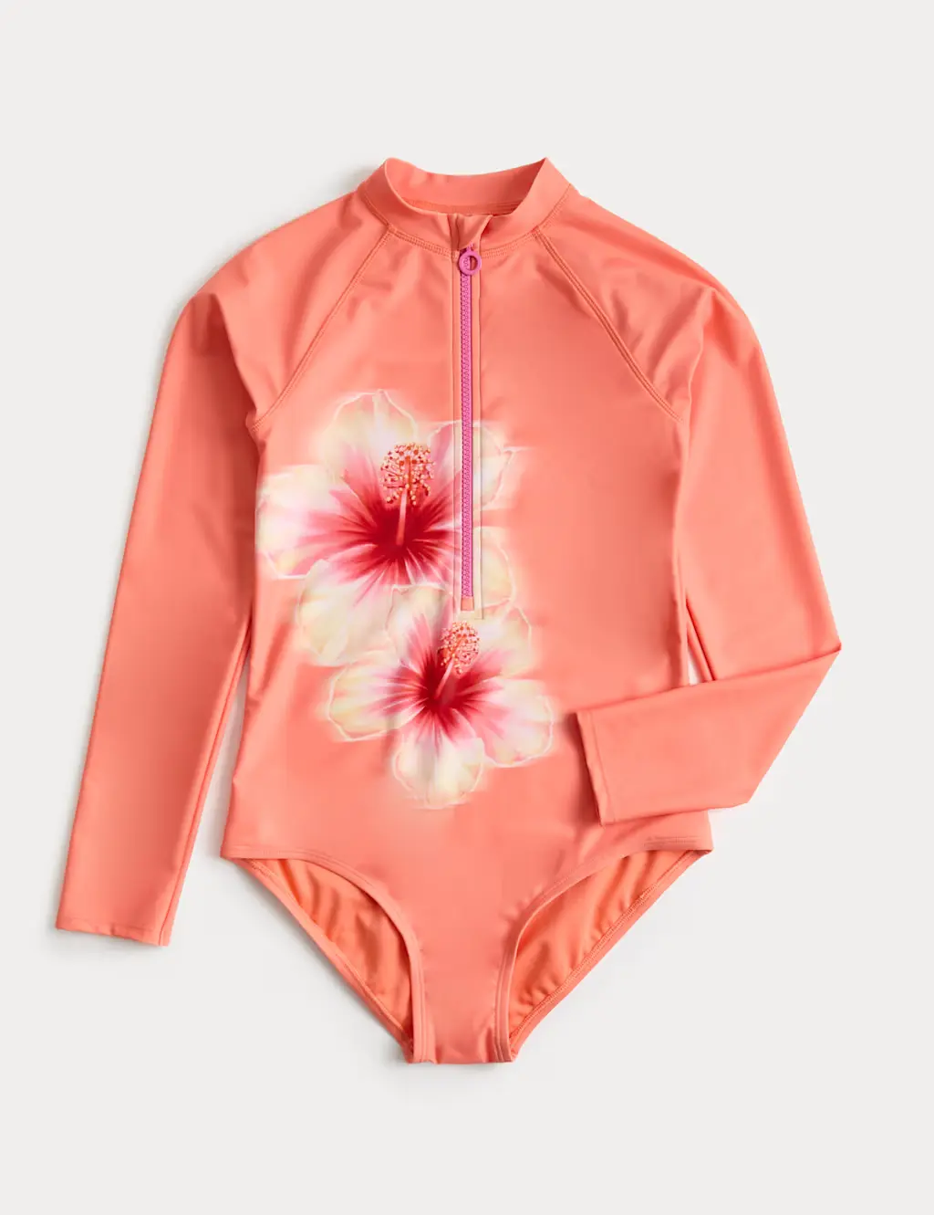 Hibiscus Print Long Sleeve Swimsuit