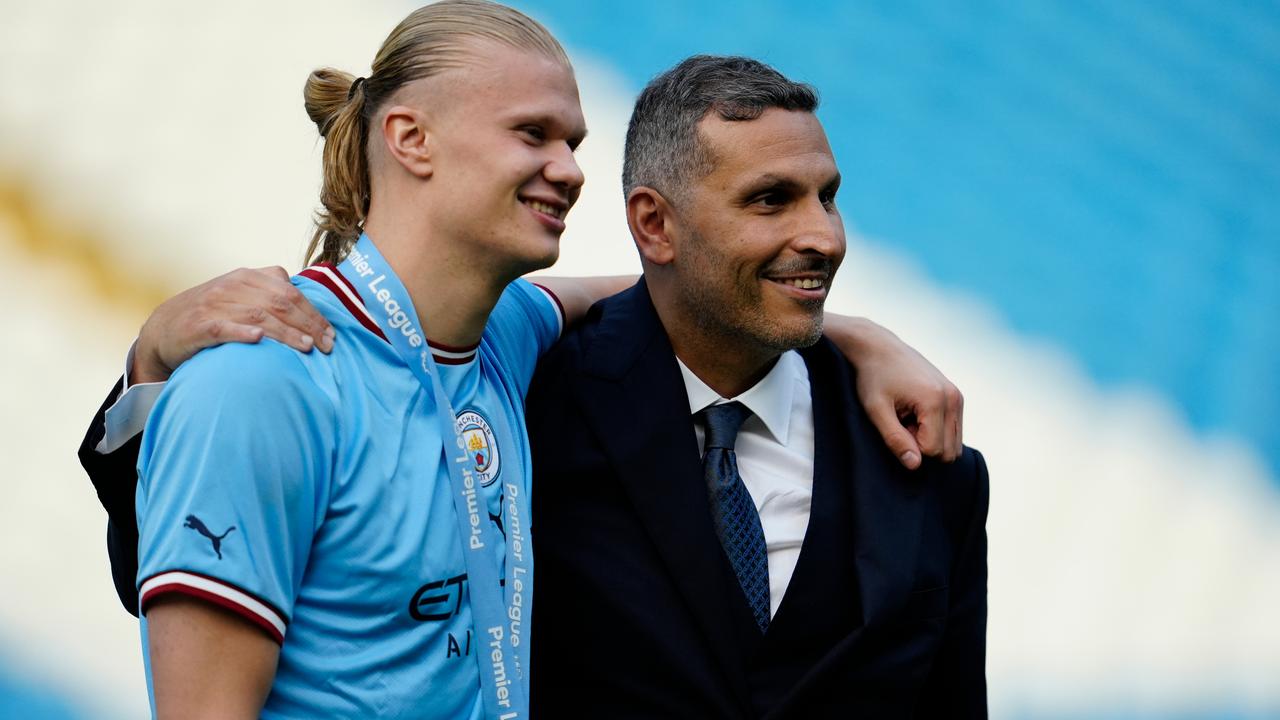 Superstar Erling Haaland with City chairman Khaldoon Al Mubarak