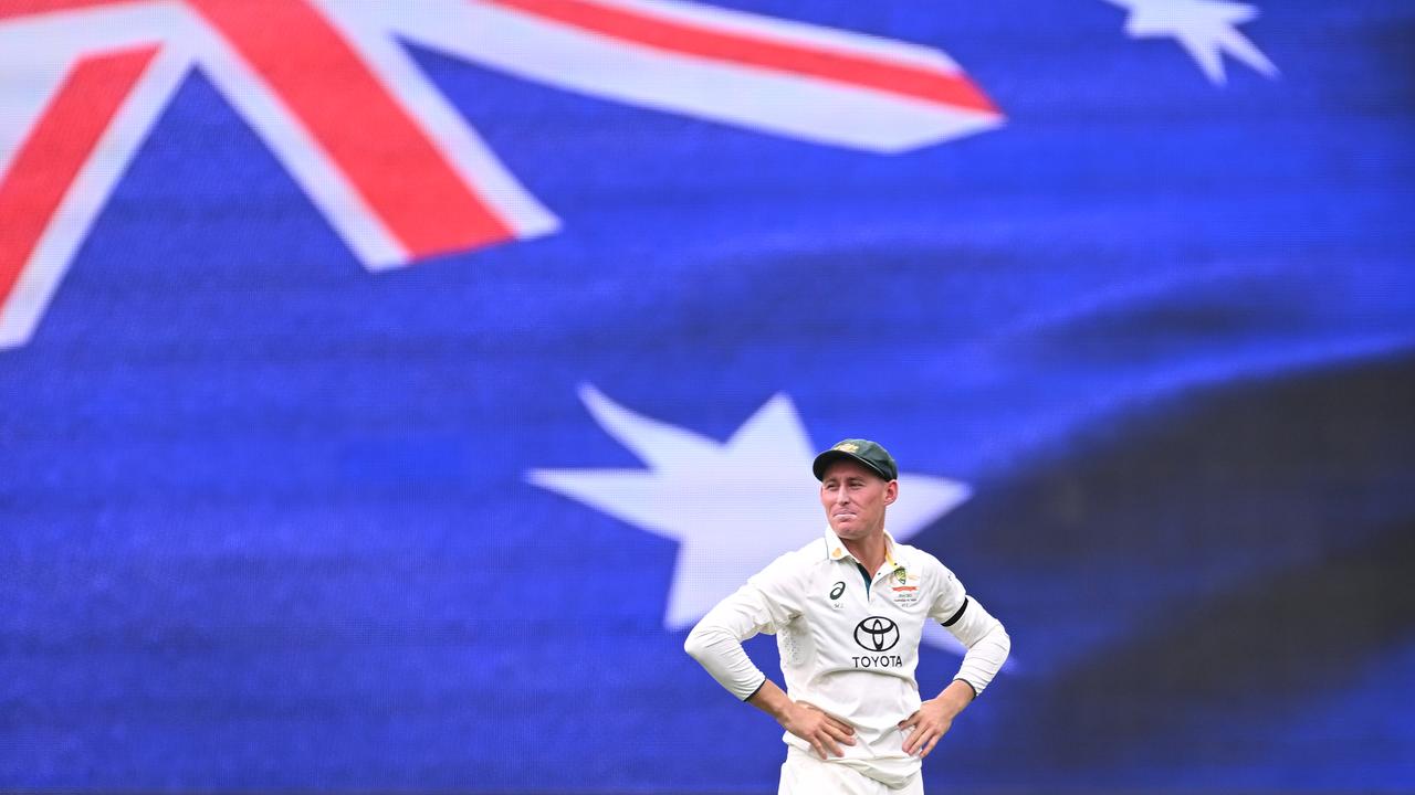 Marnus Labuschagne while fielding during India's innings at Adelaide Oval
