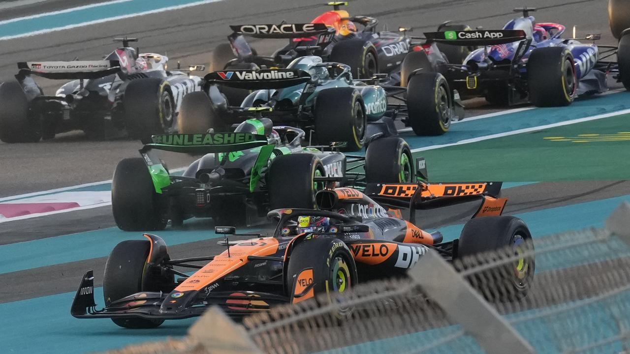 Oscar Piastri's McLaren faces the wrong way after spinning off the Yas Marina track