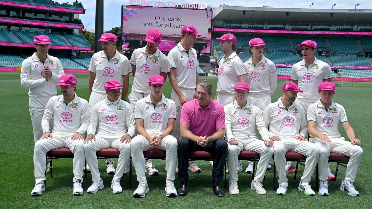 Australia's squad posed with Glenn McGrath on Wednesday ahead of the pink Test