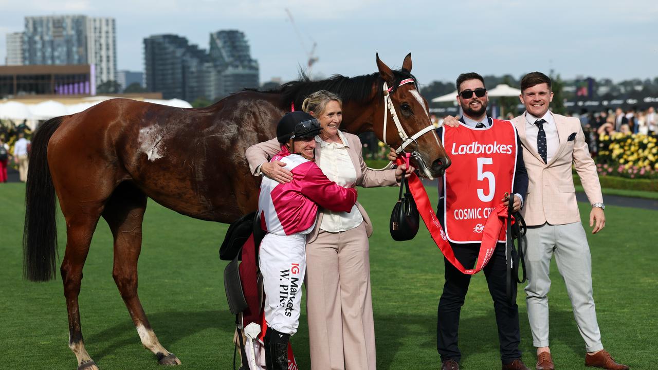 Willie Pike, trainer Andrea Leek and Cosmic Crusader