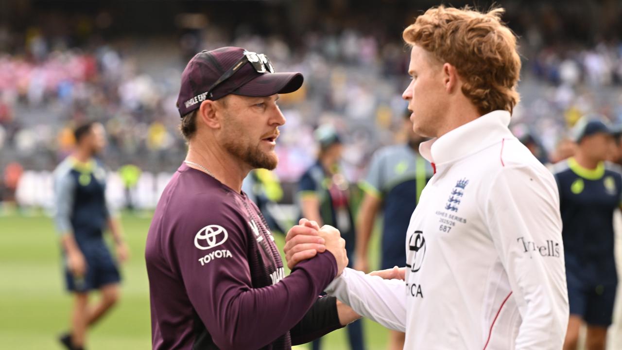 Brendon McCullum with Ollie Pope