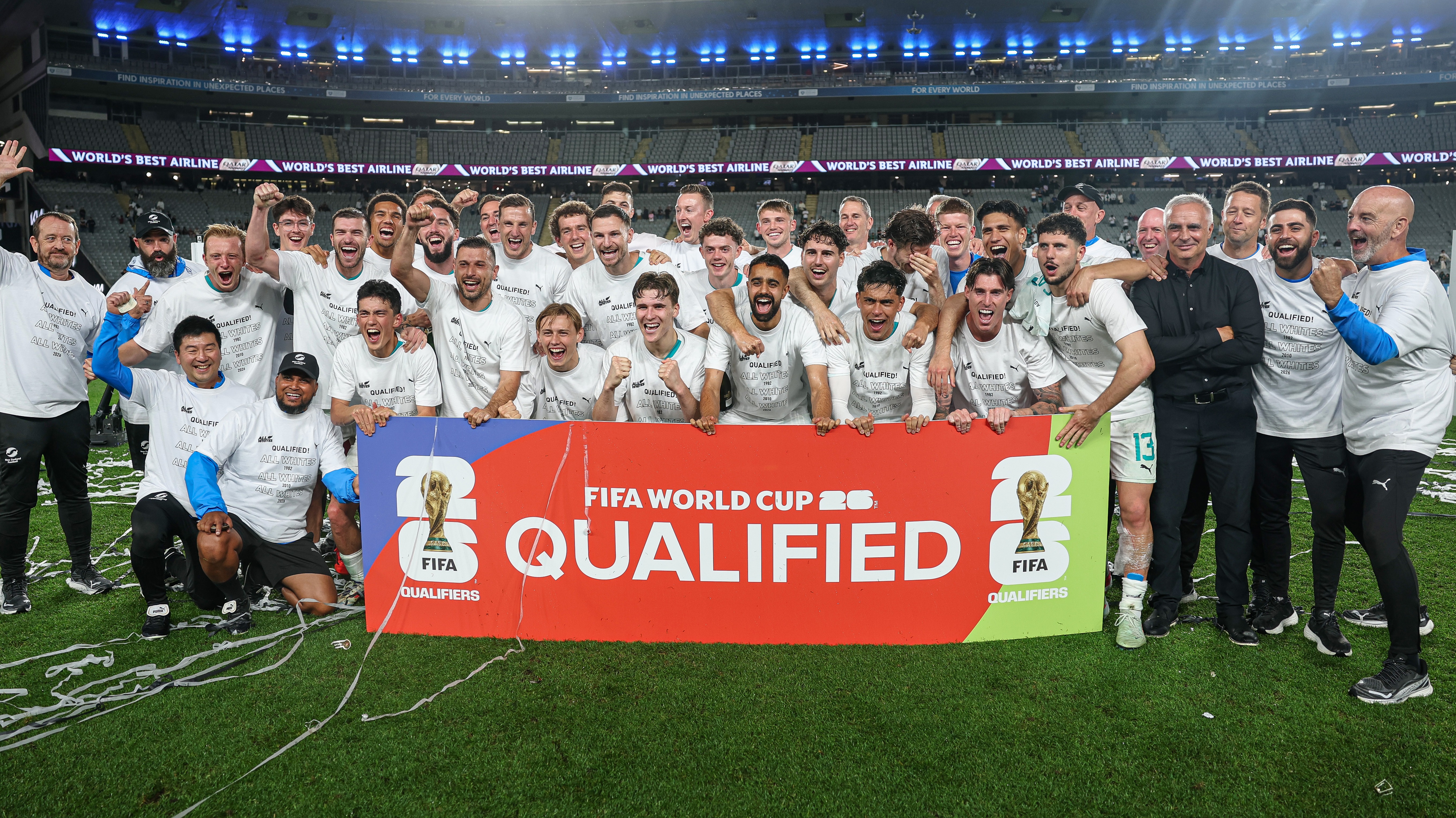 All Whites celebrate their qualification for FIFA World Cup 2026