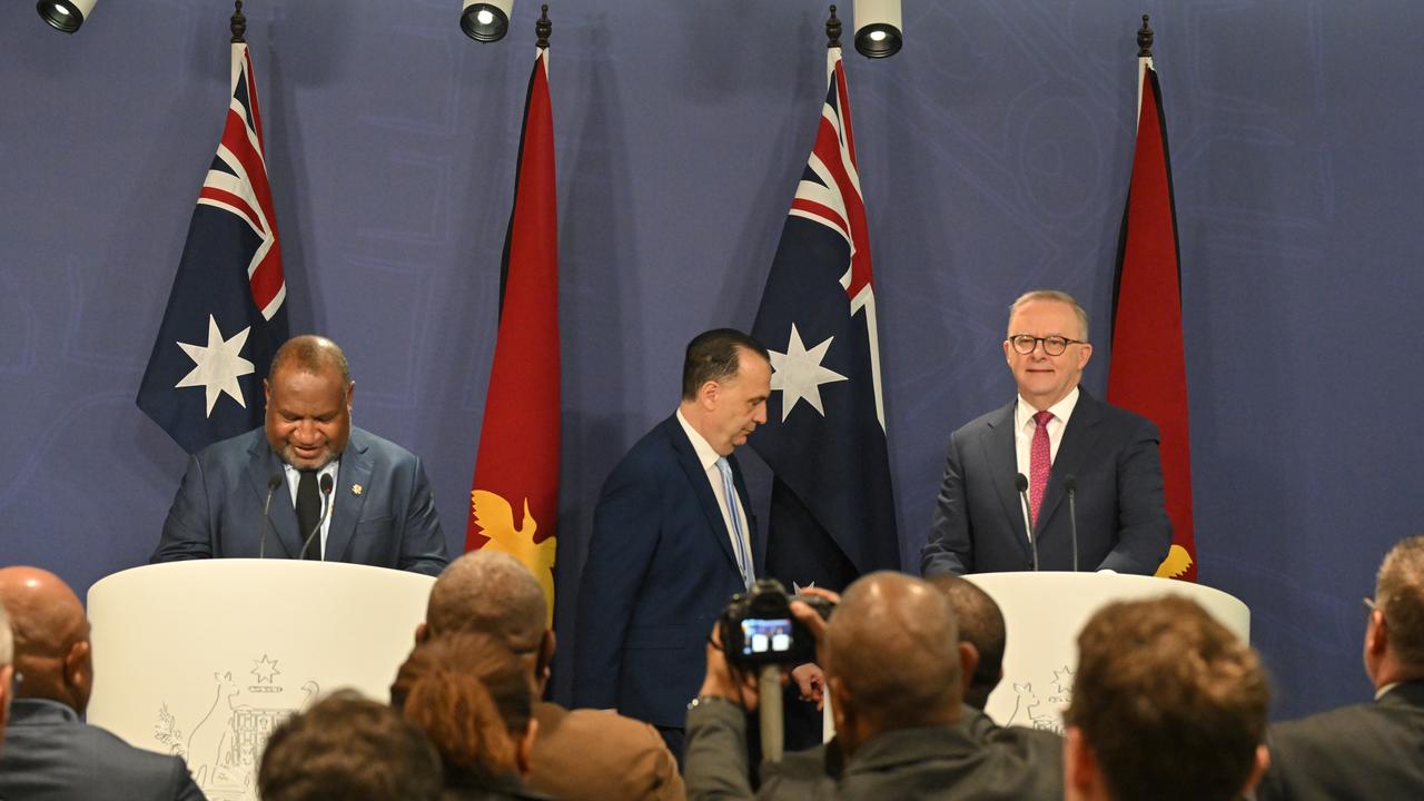 Australia PM Anthony Albanese and PNG PM James Marape at the announcement of a PNG team's entry the NRL