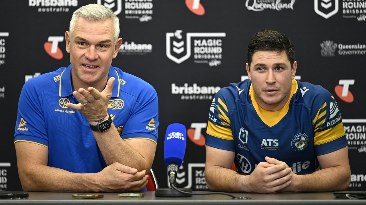 Eels coach Jason Ryles and Mitchell Moses
