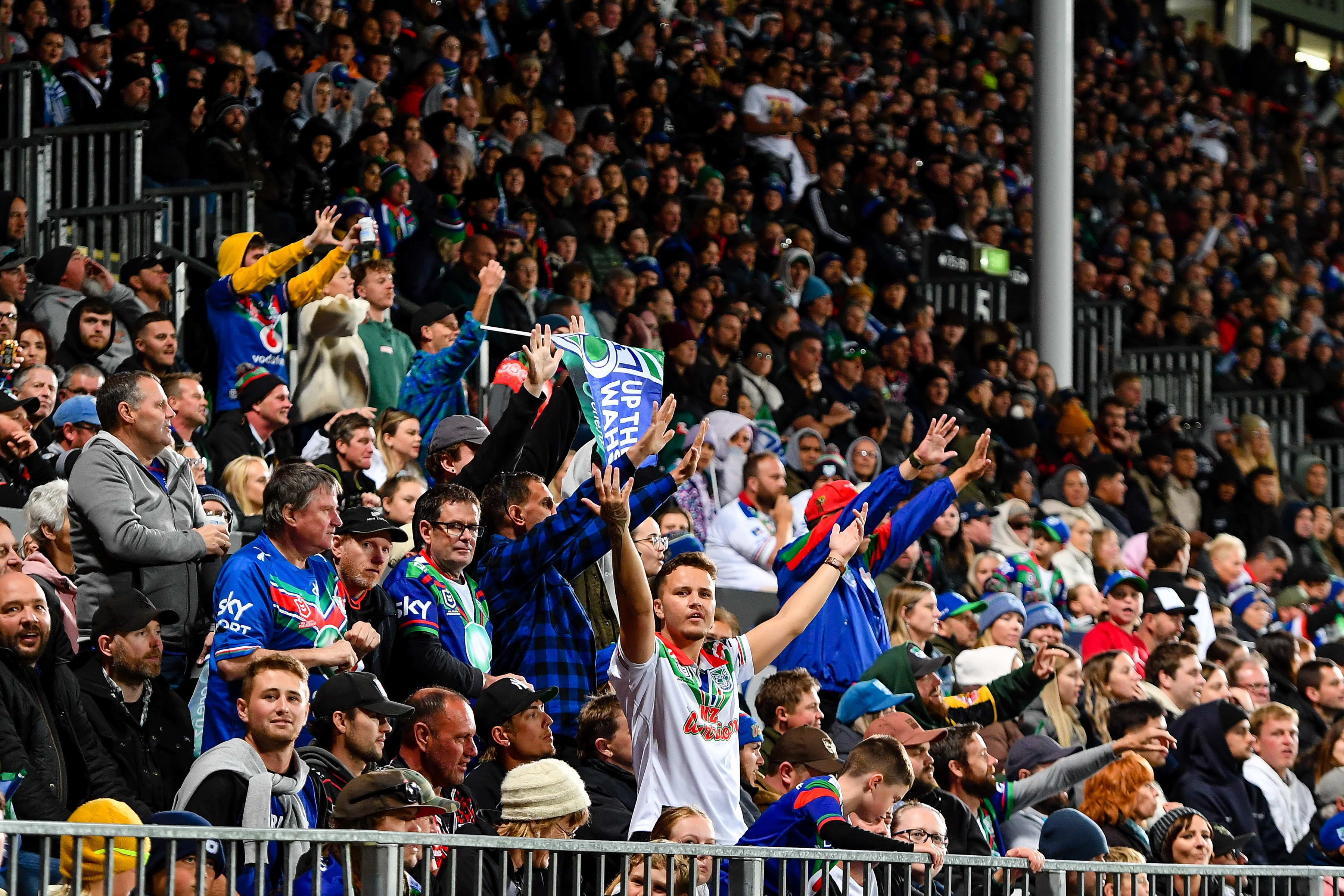 NZ Warriors fans at Apollo Projects Stadium, Christchurch