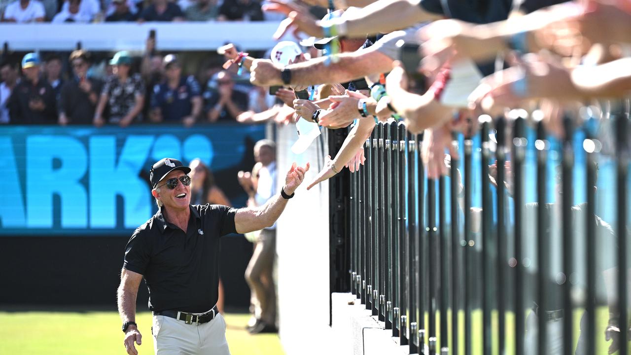 Greg Norman interracts with fans at the successful LIV Golf Adelaide tournament in April