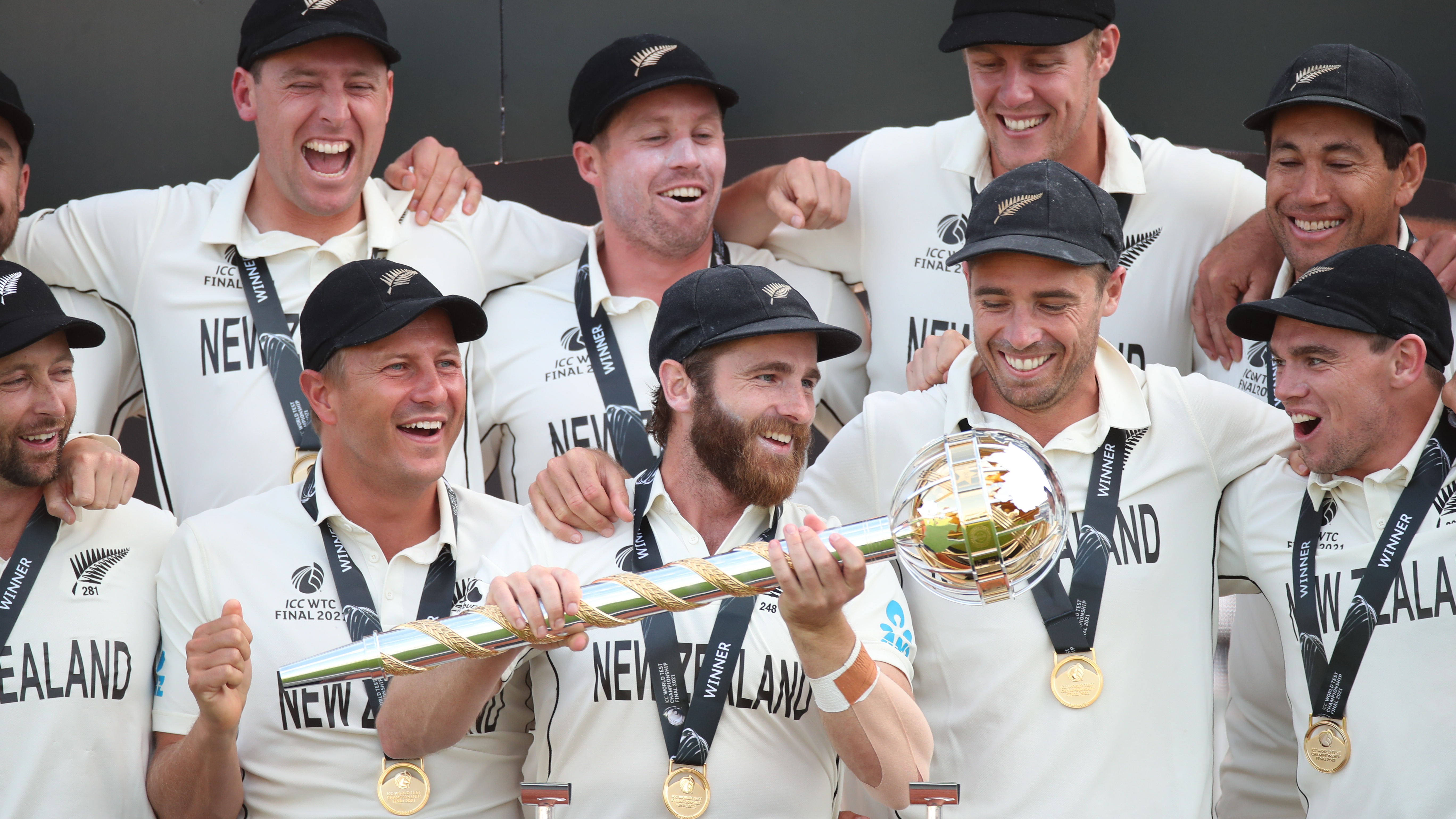Kane Williamson with the WTC mace