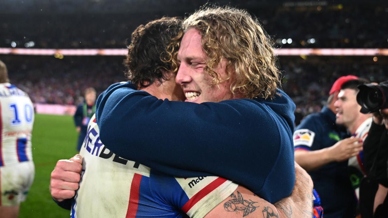 Kalyn Ponga hugs Phoenix Crossland
