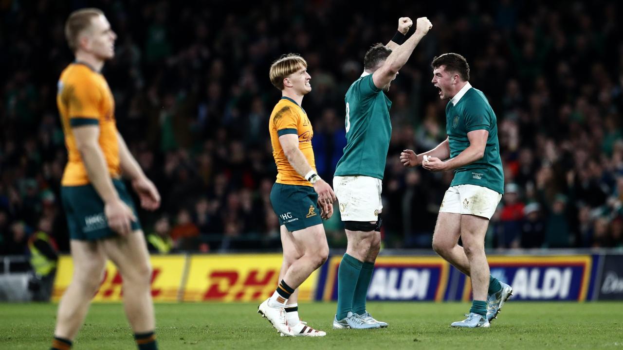 Ireland players enjoy a hard-fought win over the Wallabies in Dublin