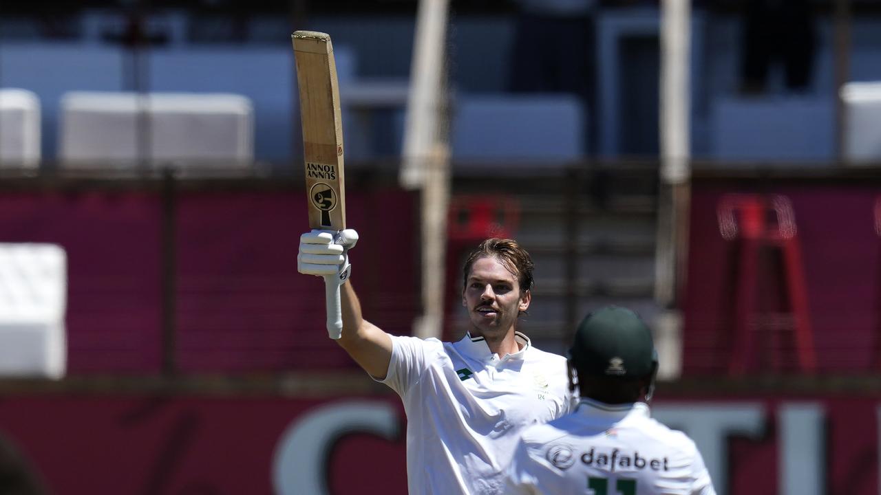 South Africa's Tristan Stubbs salutes the crowd after reaching his century against Sri Lanka