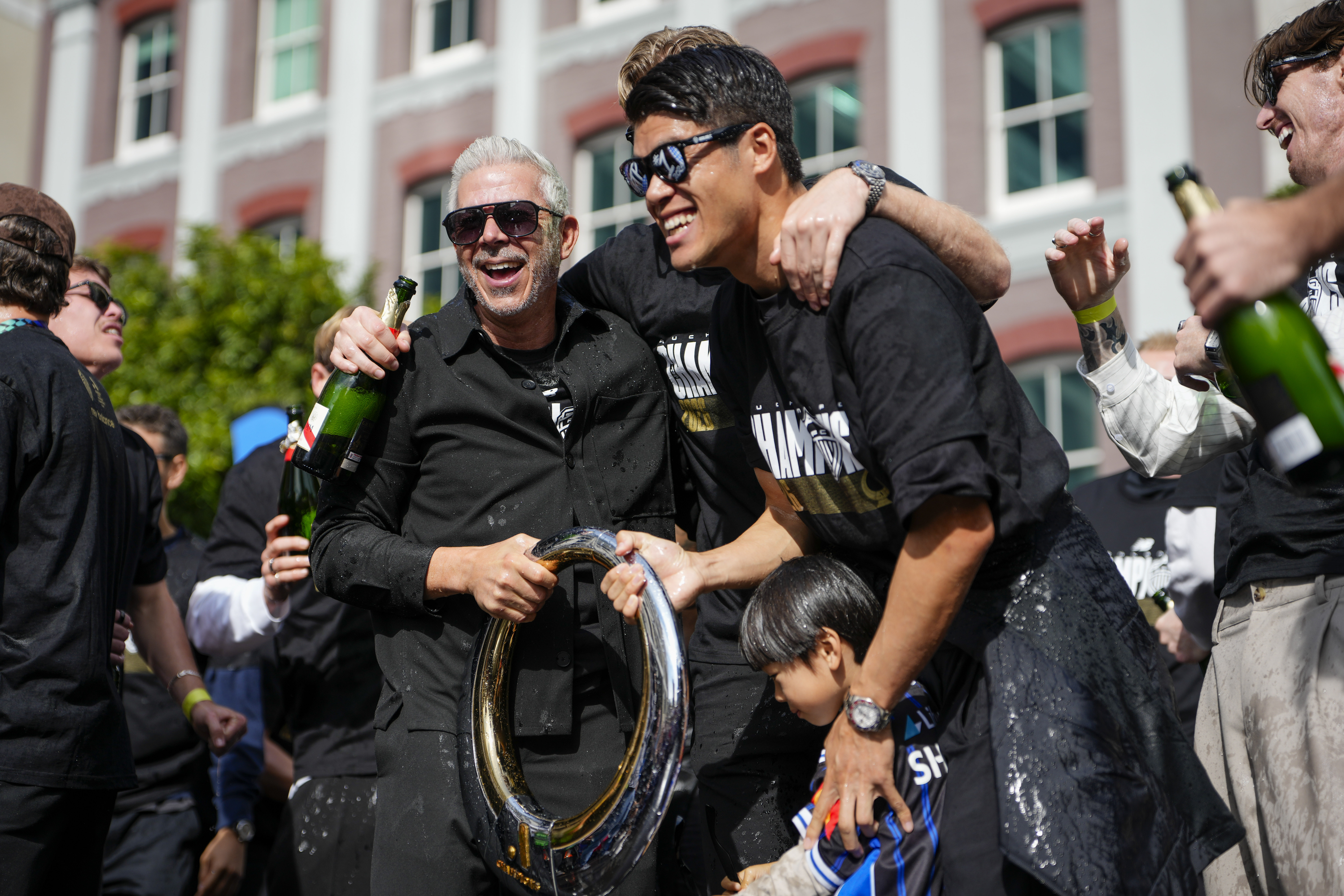 Steve Corica and Hiroki Sakai at Auckland FC's Champions Parade