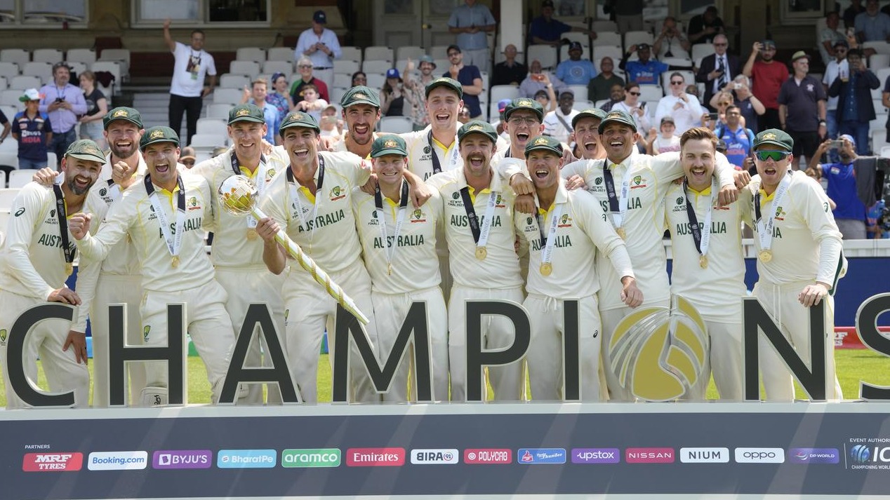 Australia celebrate winning the World Test Championship final at The Oval in 2023