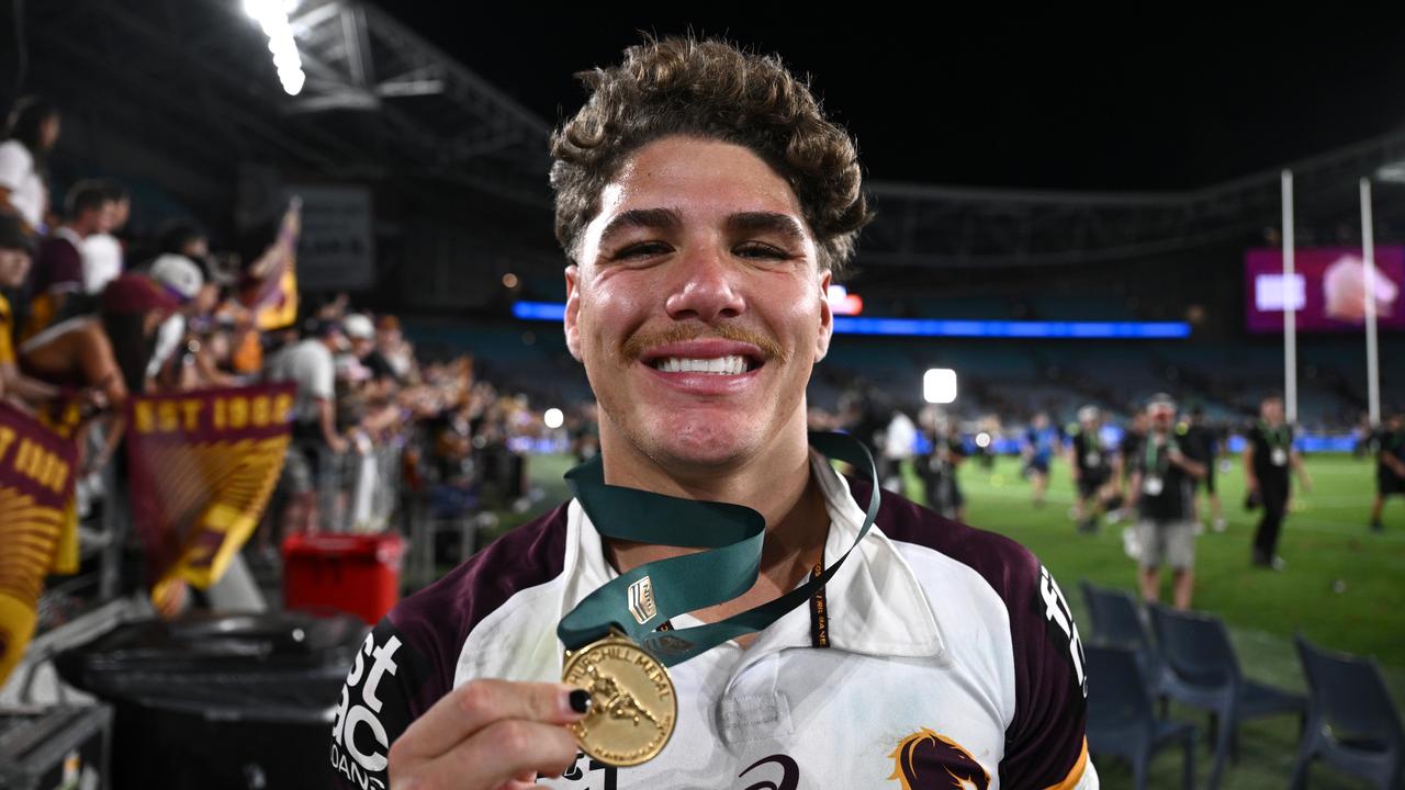 Reece Walsh with the Clive Churchill Medal
