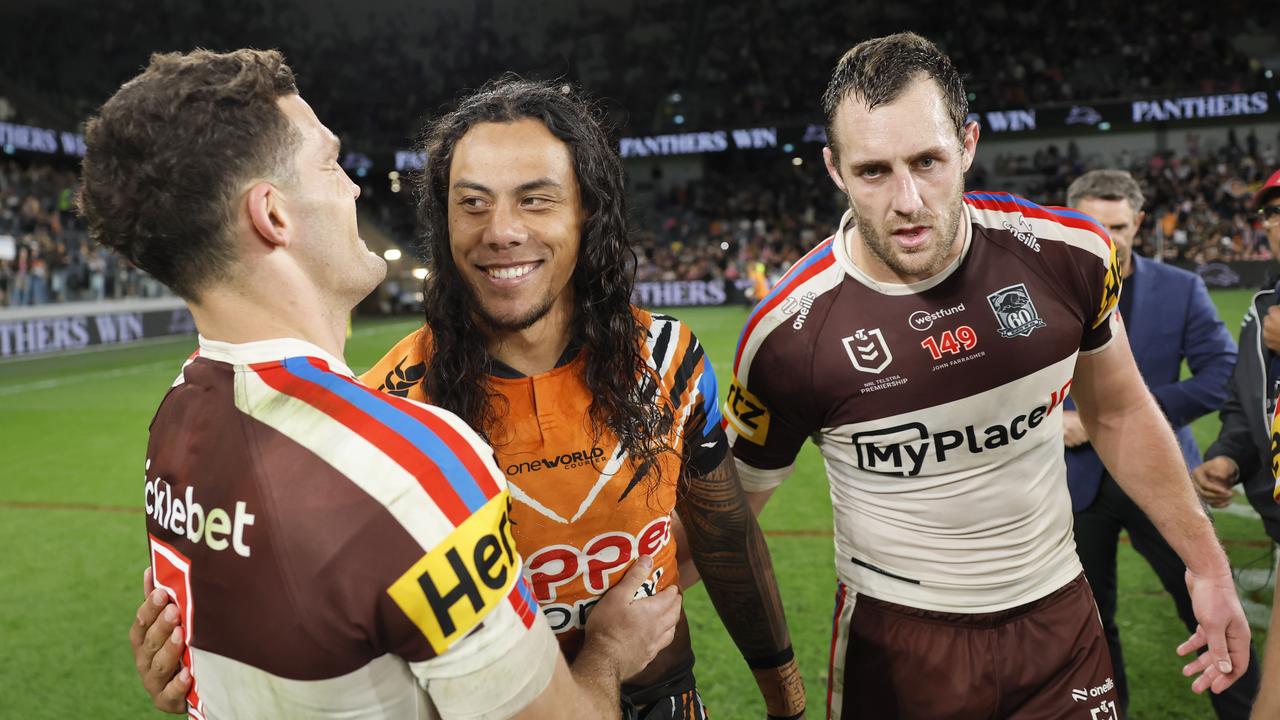 Panthers Nathan Cleary and Isaah Yeo enjoyed the win over the Tigers and ex-teammate Jarome Luai