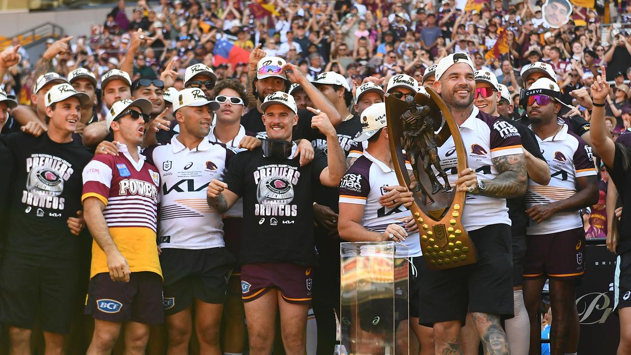 Brisbane Broncos celebrate 2025 NRL Grand Final win