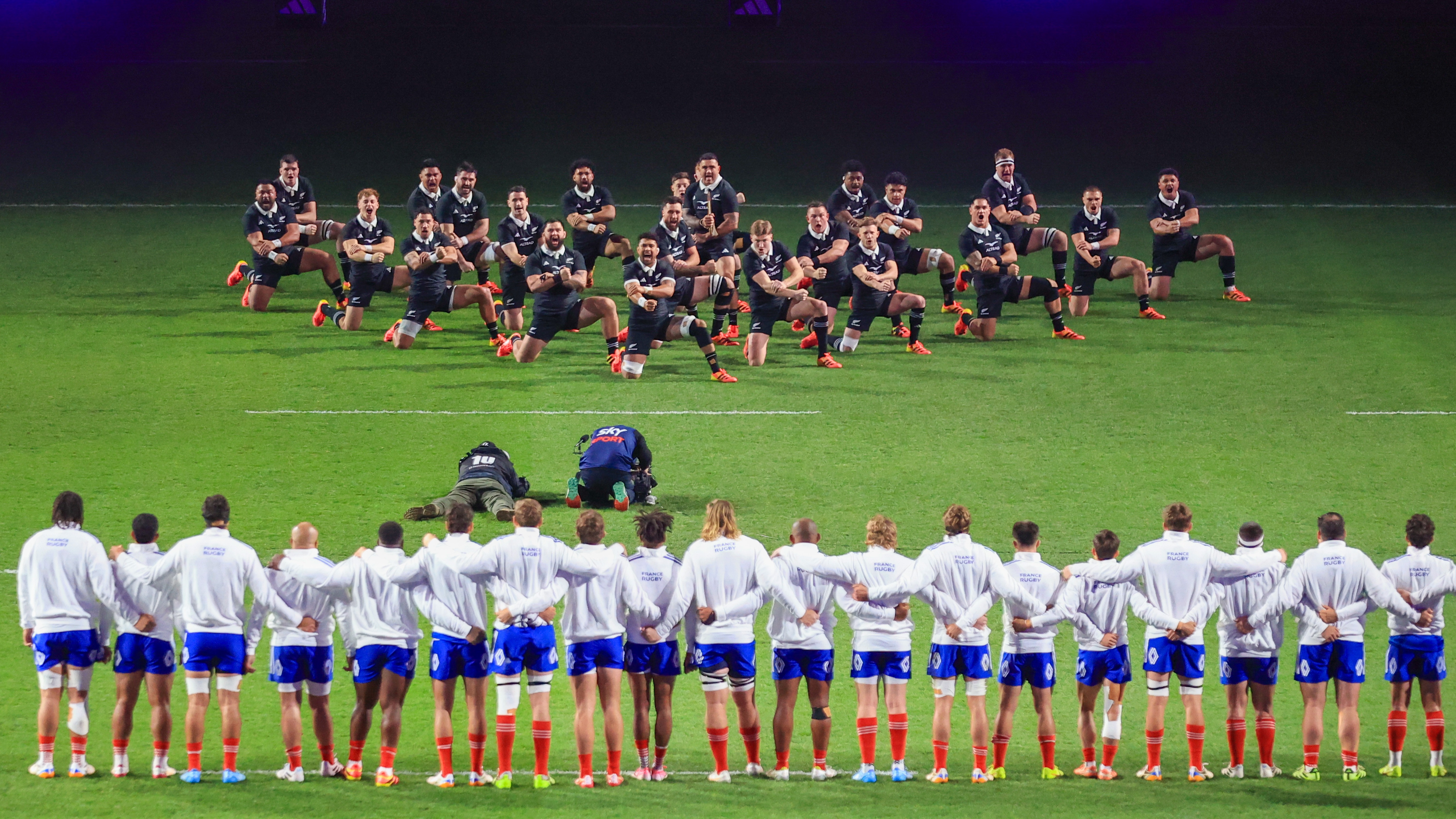 The All Blacks perform the haka at Te Kaha