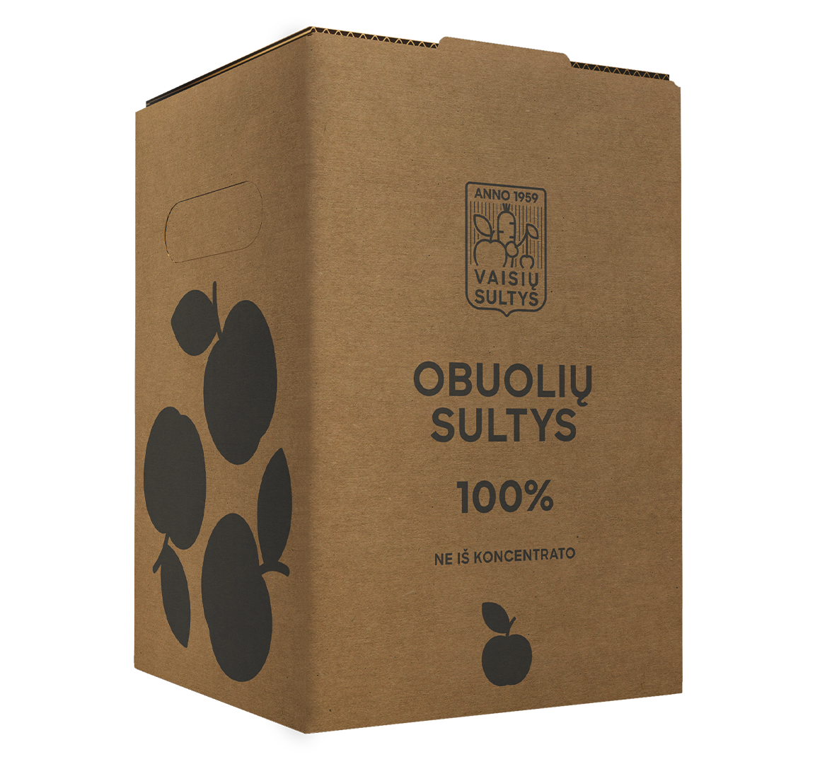 An image of a 5 liter illustrated cardboard box of apple juice