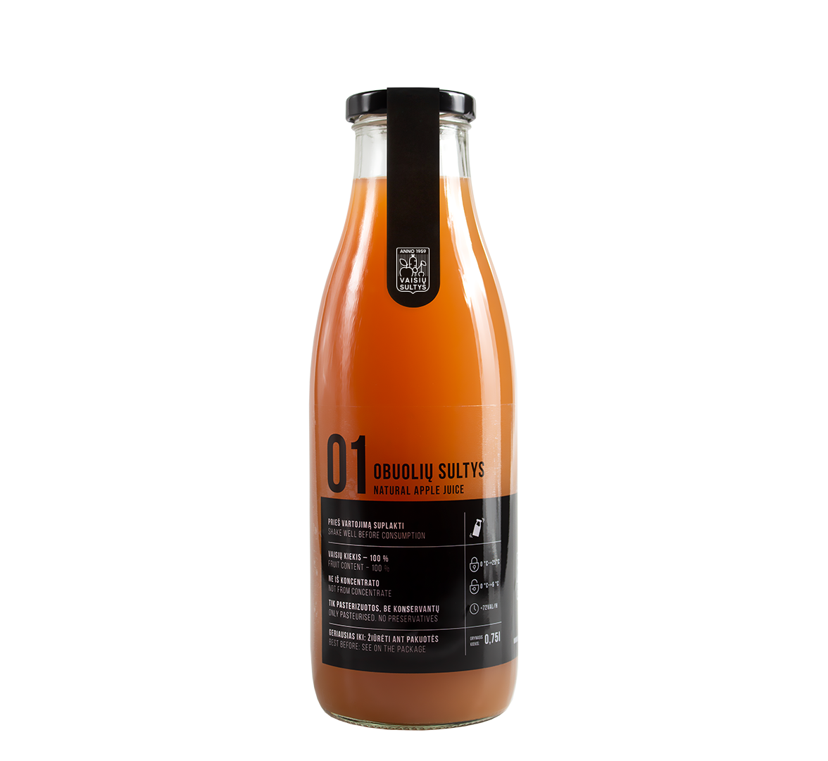 750 mililitrų buteliuko obuolių sulčių nuotrauka