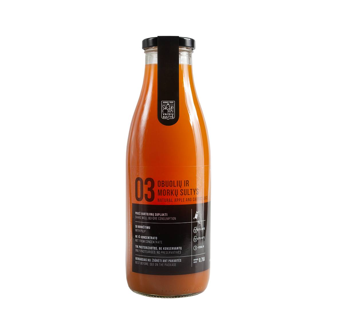 Image of a bottle of natural apple and carrot juice 750 ml