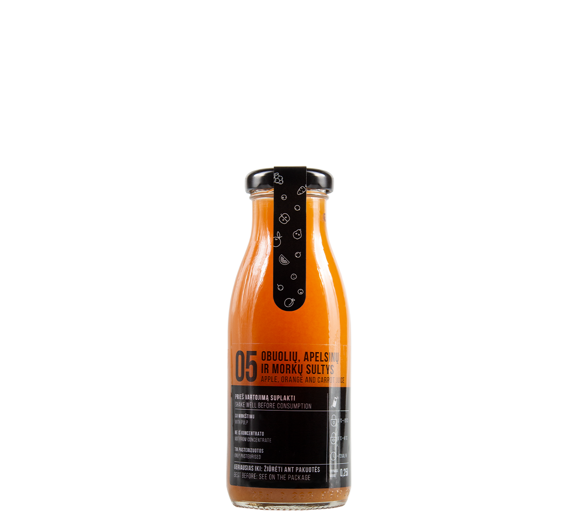 Image of a bottle of natural apple, orange and carrot juice 750ml