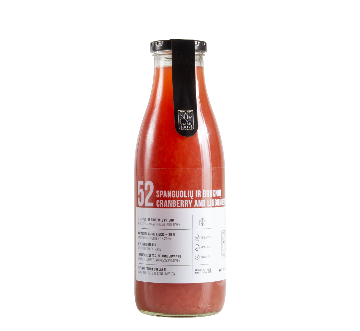 750 ml buteliuko su Spanguolių ir bruknių sulčių gėrimu nuotrauka