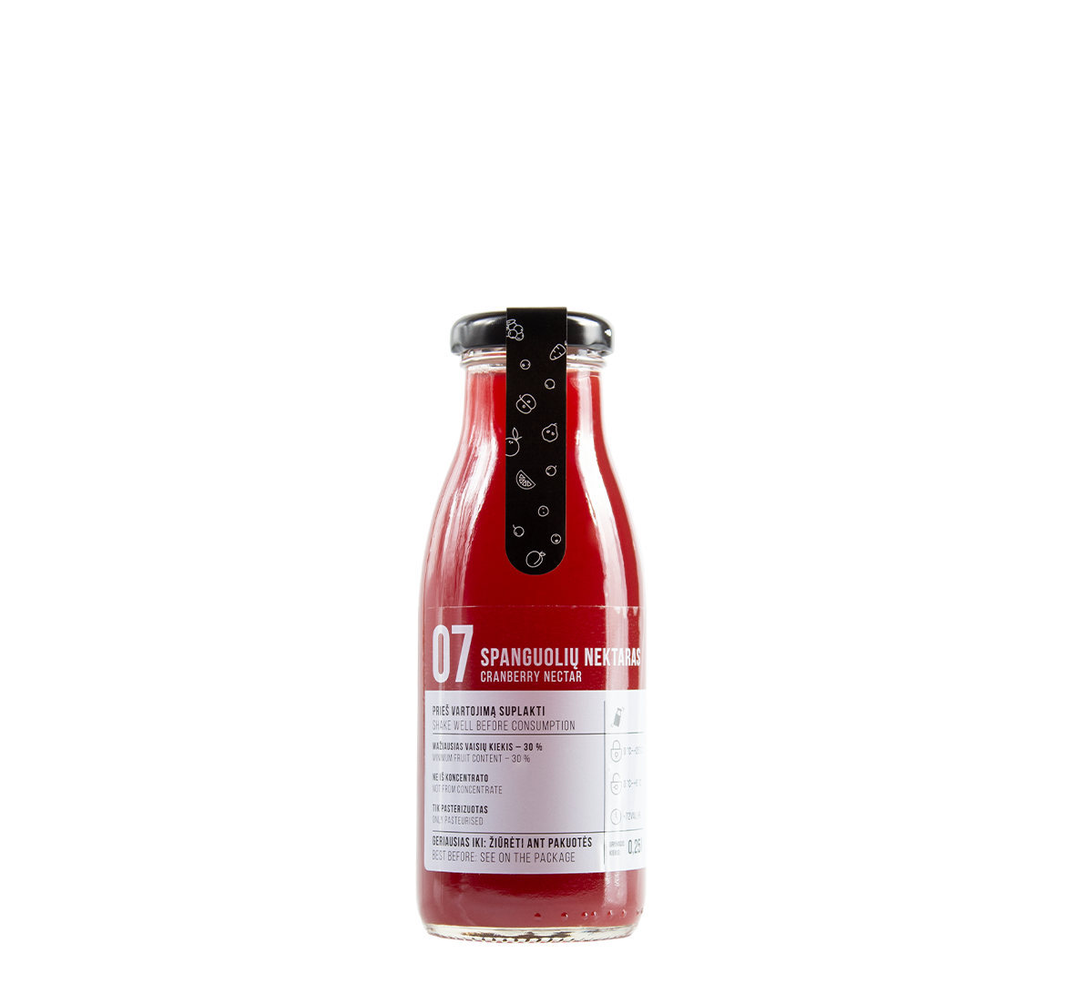 An image of a 250ml bottle of natural cranberry nectar