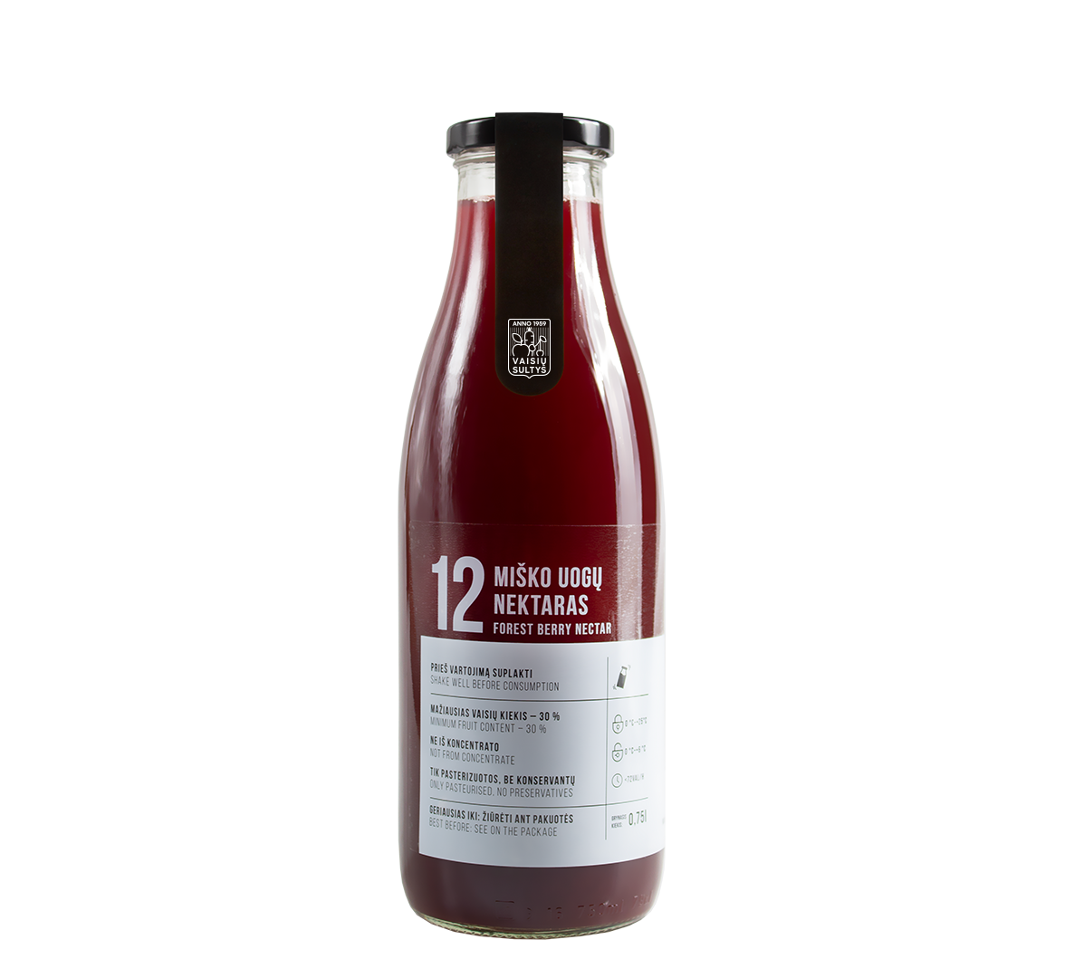 An image of a 750 ml bottle of natural forest berry nectar
