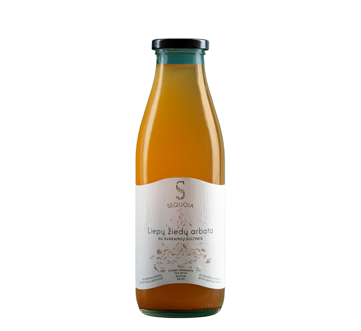 A bottle of Sequoia linden tea with quince juice