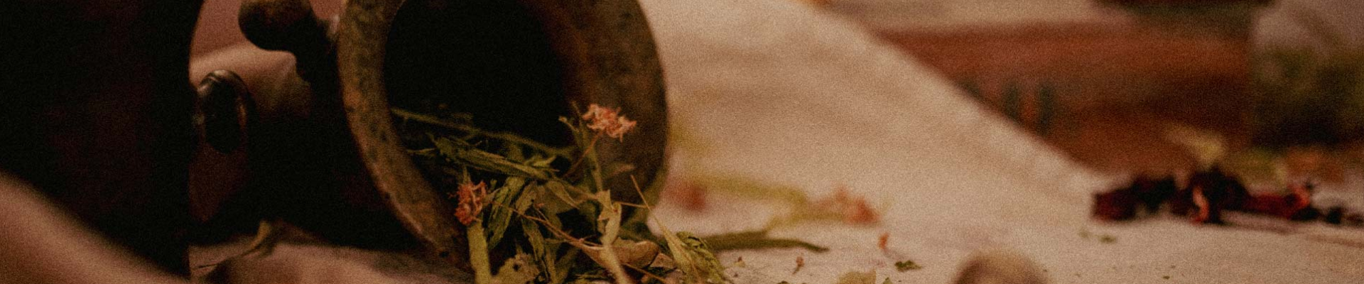 An image of dried tea leaves on table cloth
