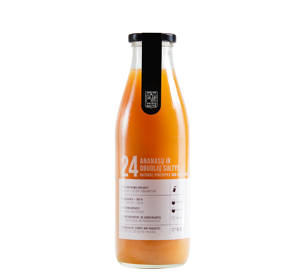 An image of a 750 ml bottle of natural pineapple and apple juice