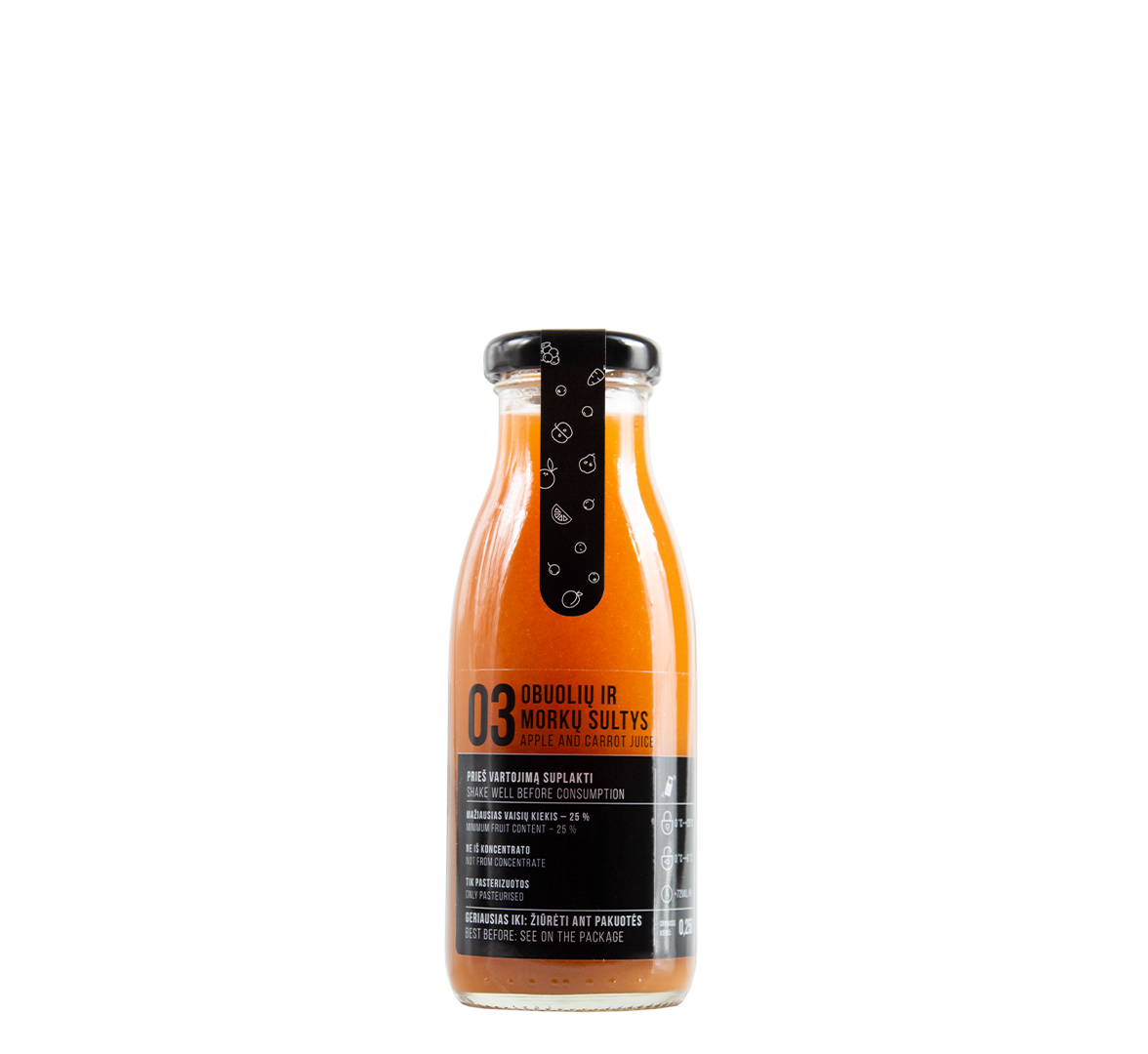 Image of a bottle of natural apple and carrot juice 250ml