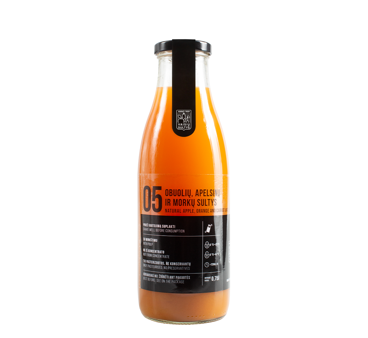 Image of a bottle of natural apple, orangeband carrot juice 750ml