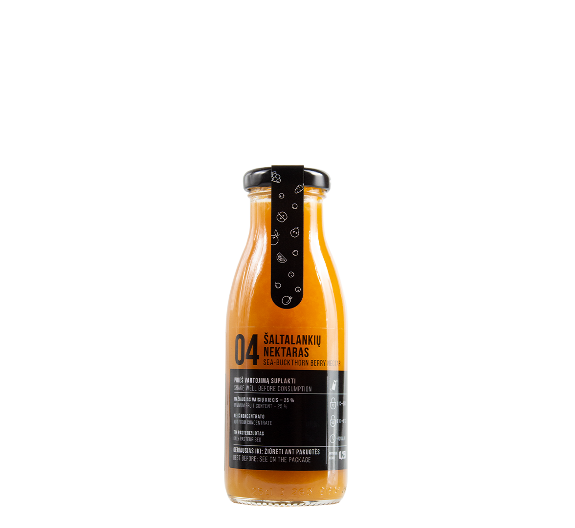 An image of a 250 ml bottle of sea-buckthorn berry nectar